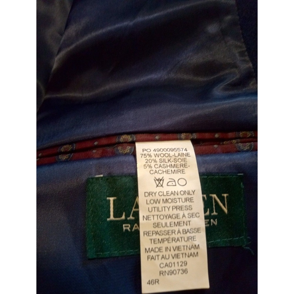 Lauren Ralph Lauren Mens Blazer Charcoal Navy Jacket Silk Wool & Cashmere 46R - Picture 7 of 8